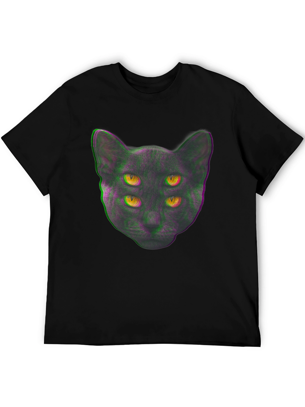 Four-Eyed Cat Graphic Print Tee - Black