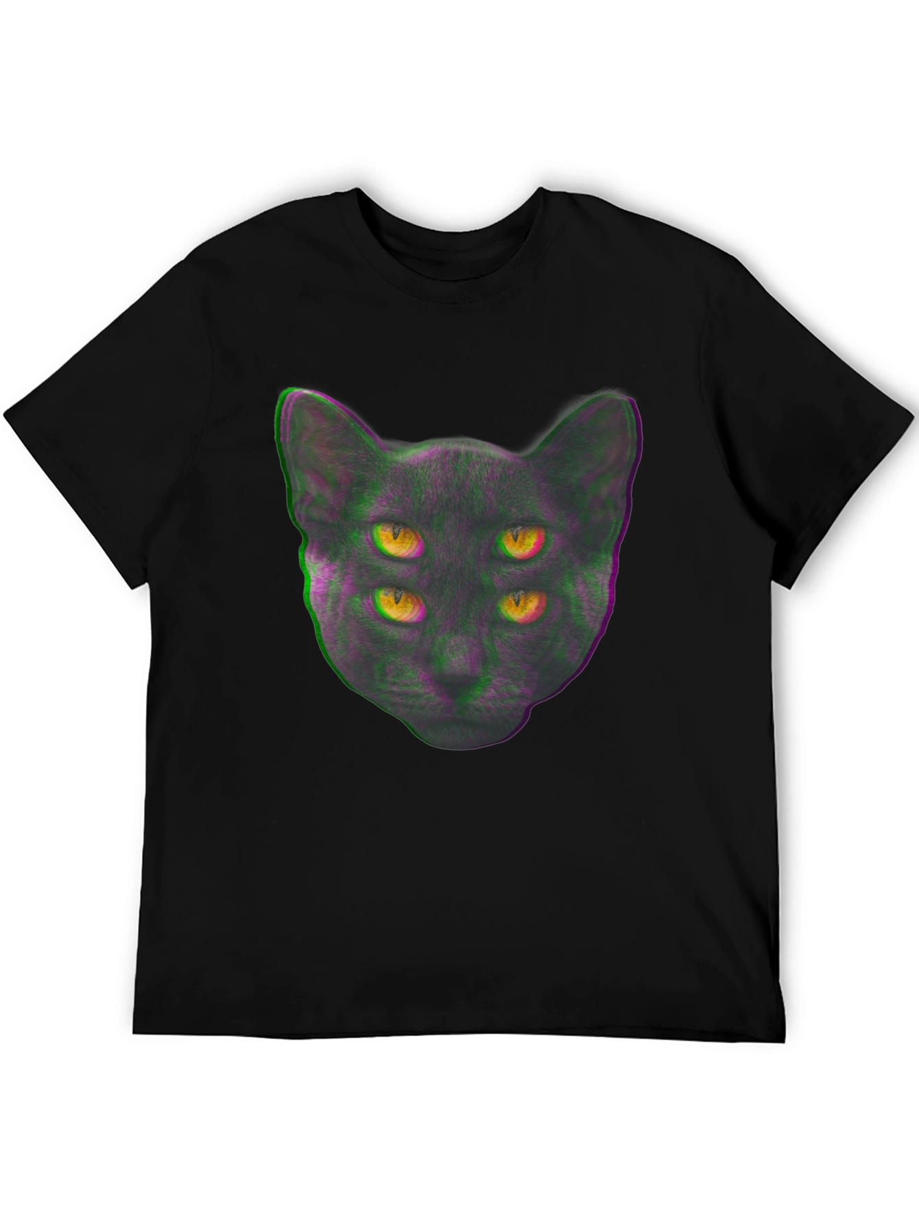 Four-Eyed Cat Graphic Print Tee - Black
