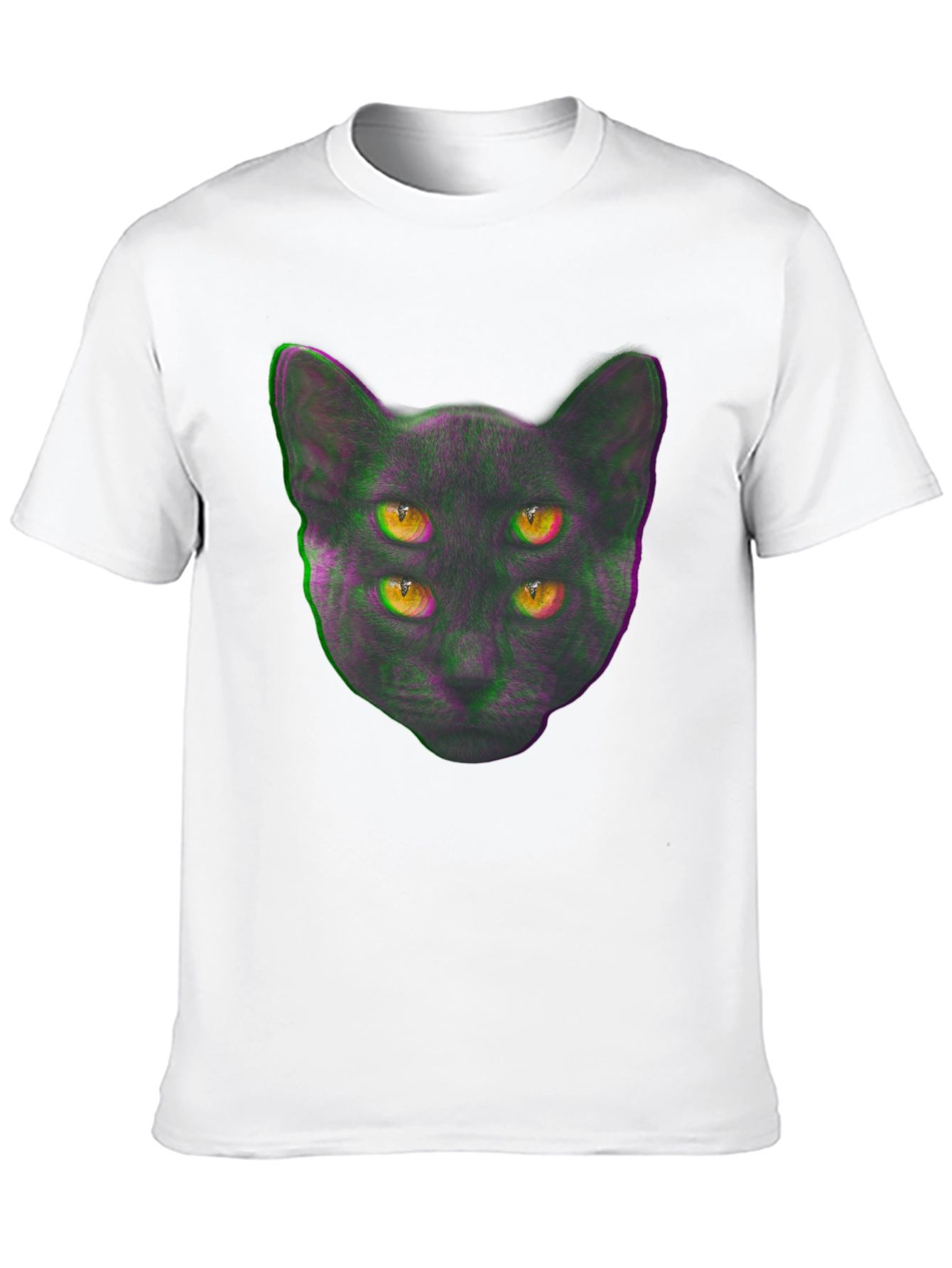 Four-Eyed Cat Graphic Print Tee - Black
