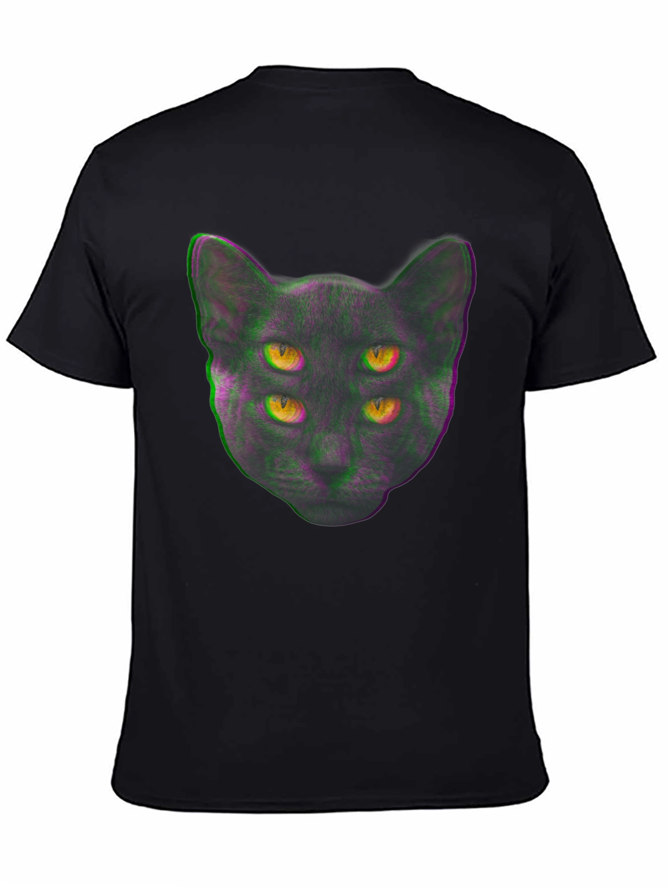 Four-Eyed Cat Graphic Print Tee - Black