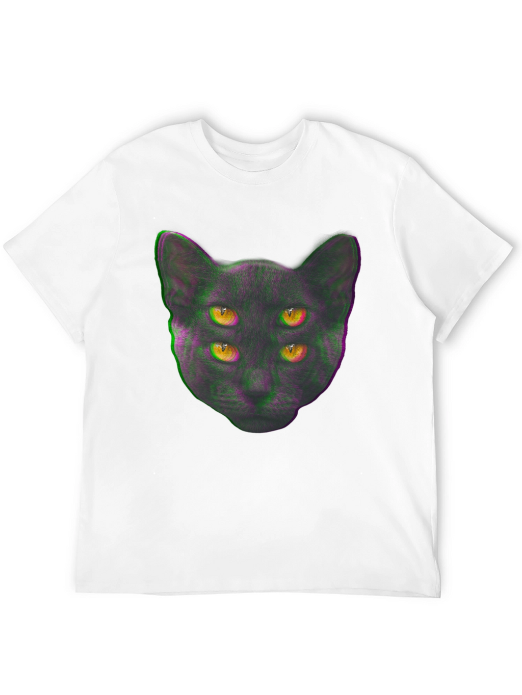 Four-Eyed Cat Graphic Print Tee - Black