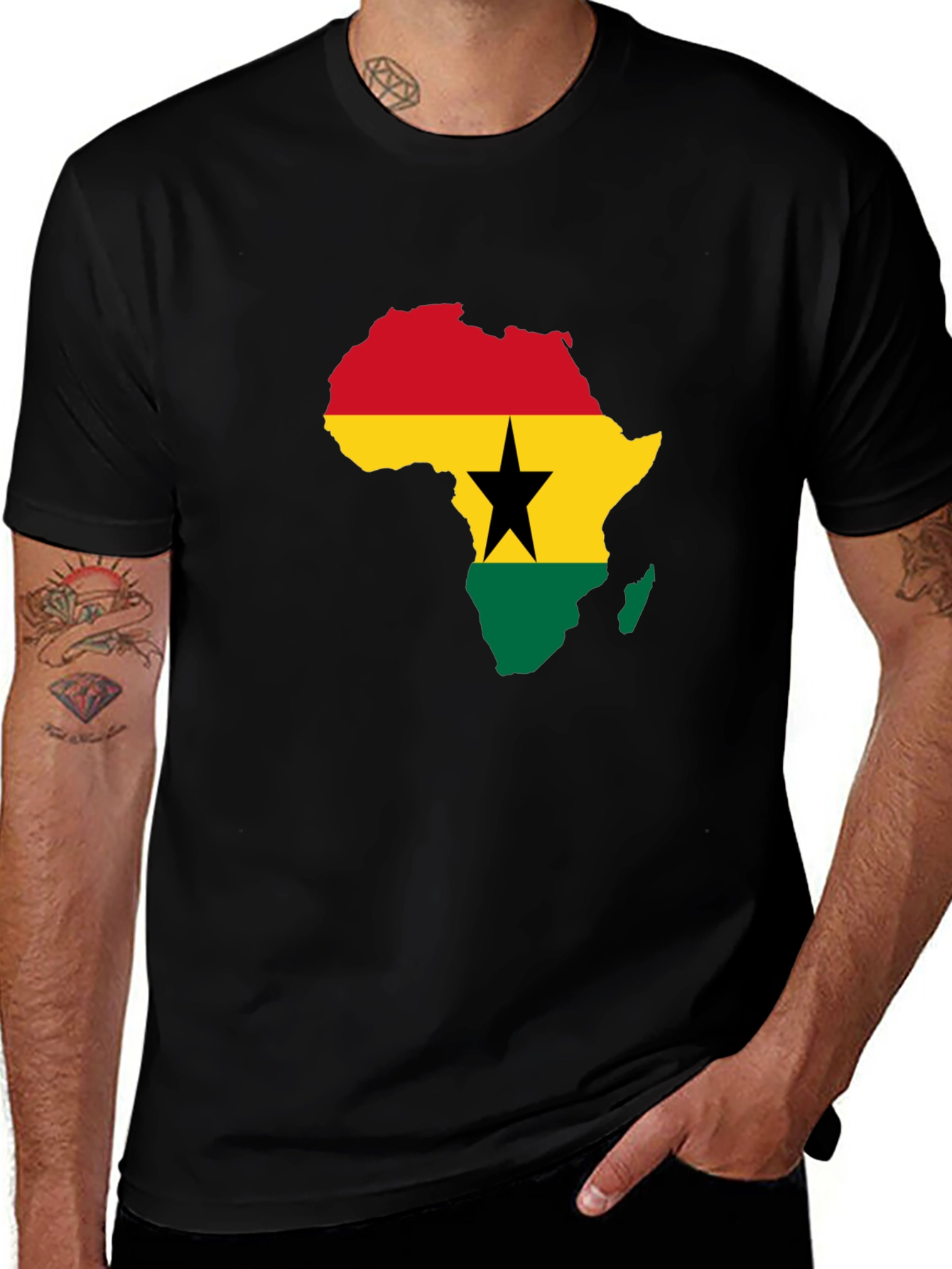 Ghana Flag Africa Map T-Shirt - Black Pride