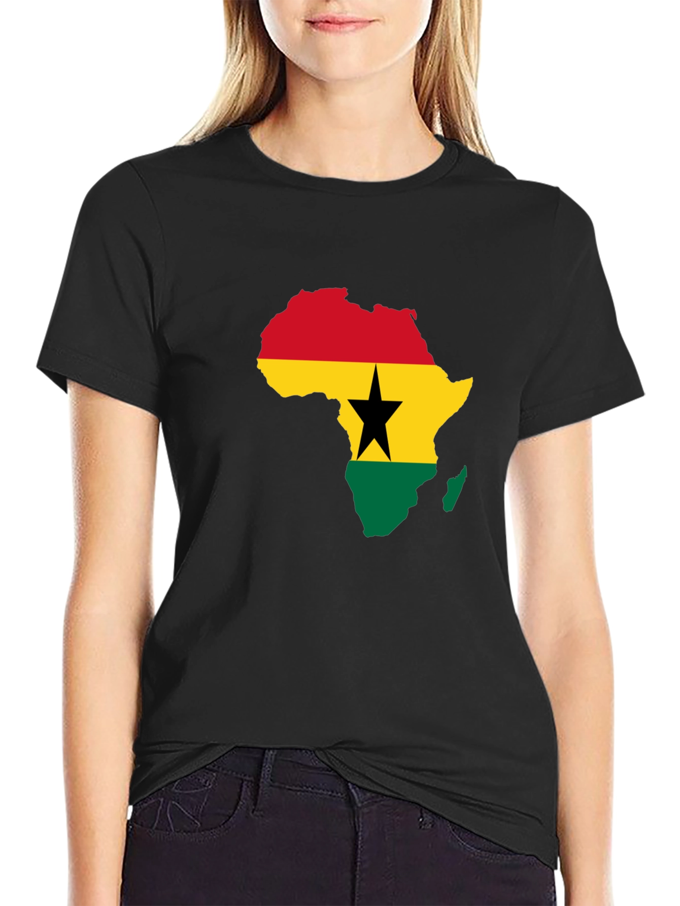 Ghana Flag Africa Map T-Shirt - Black Pride