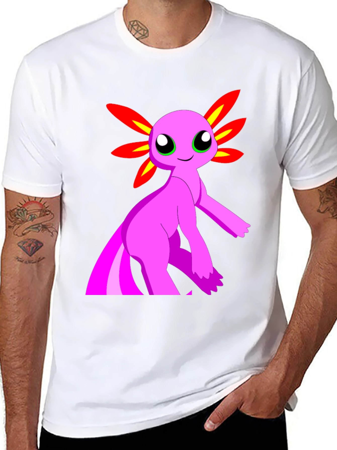 Axolotl Cartoon Graphic T-Shirt - Mens Black Tee