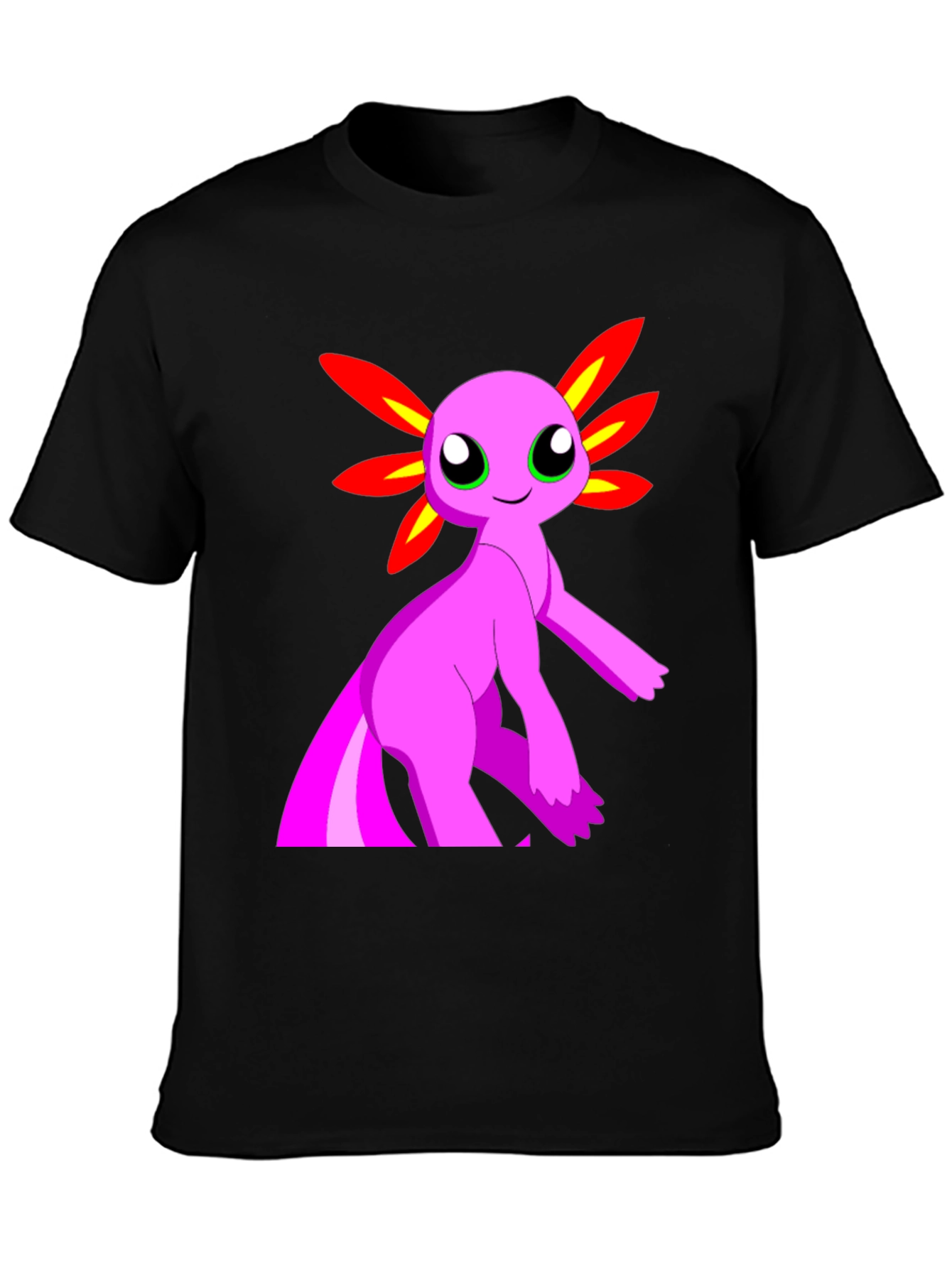 Axolotl Cartoon Graphic T-Shirt - Mens Black Tee