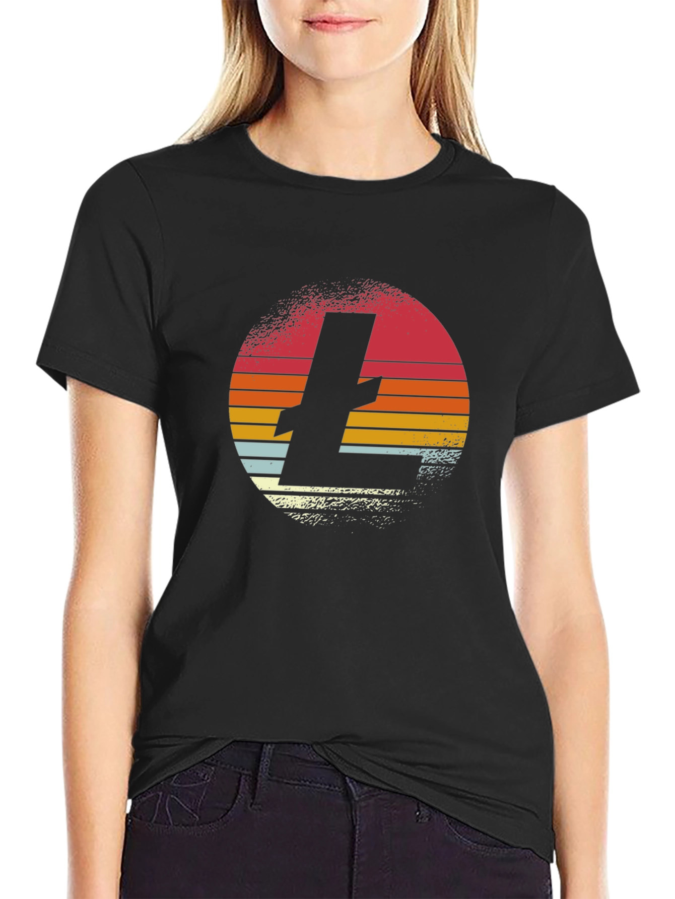 Retro Litecoin Logo Black T-Shirt