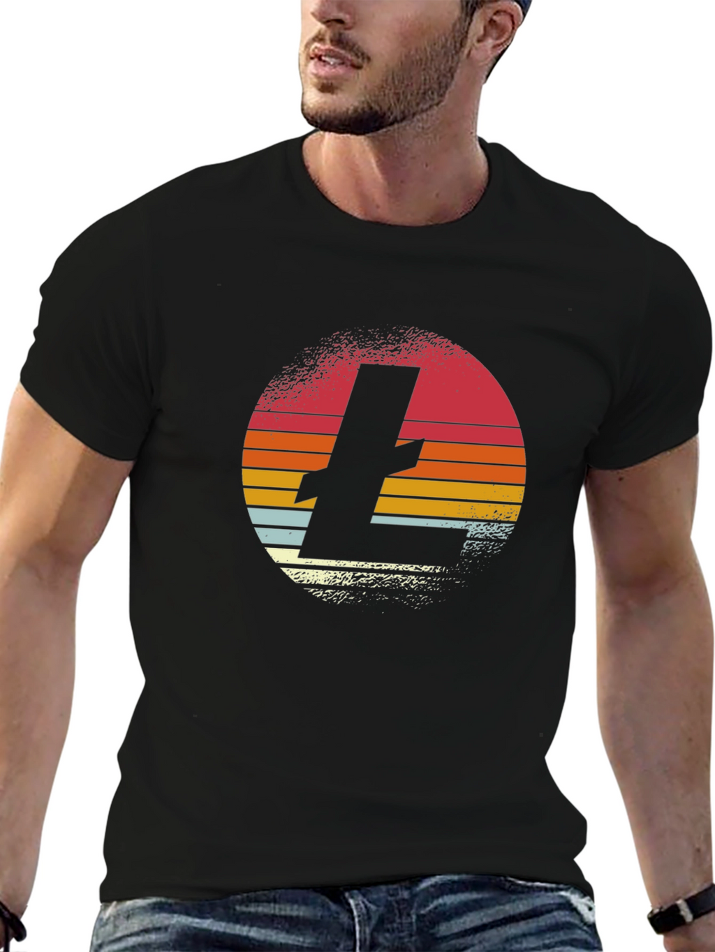 Retro Litecoin Logo Black T-Shirt