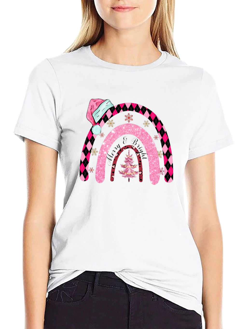 Merry & Bright Christmas Rainbow Tee