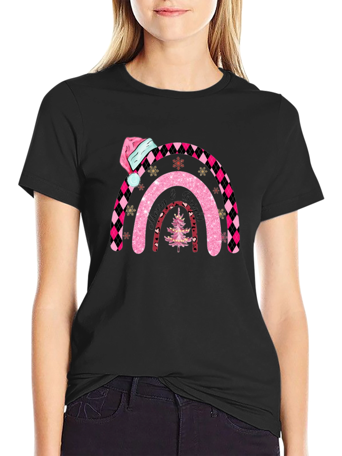 Merry & Bright Christmas Rainbow Tee