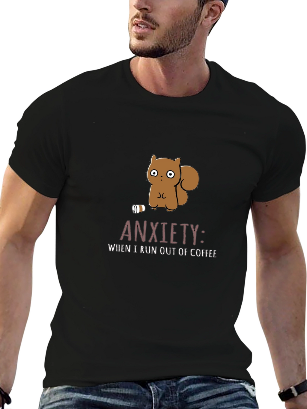 Anxiety Coffee T-Shirt Funny Squirrel Design