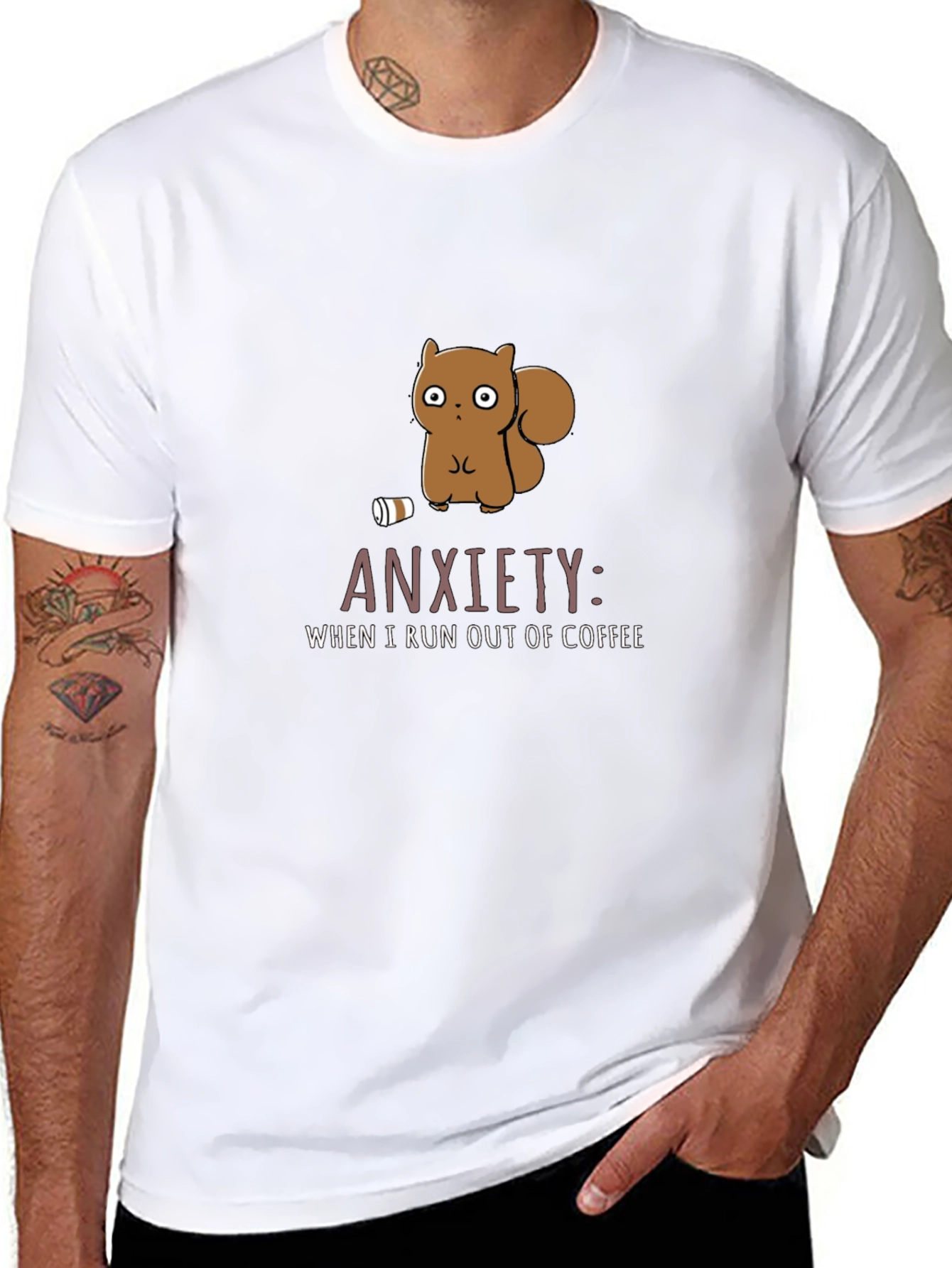 Anxiety Coffee T-Shirt Funny Squirrel Design