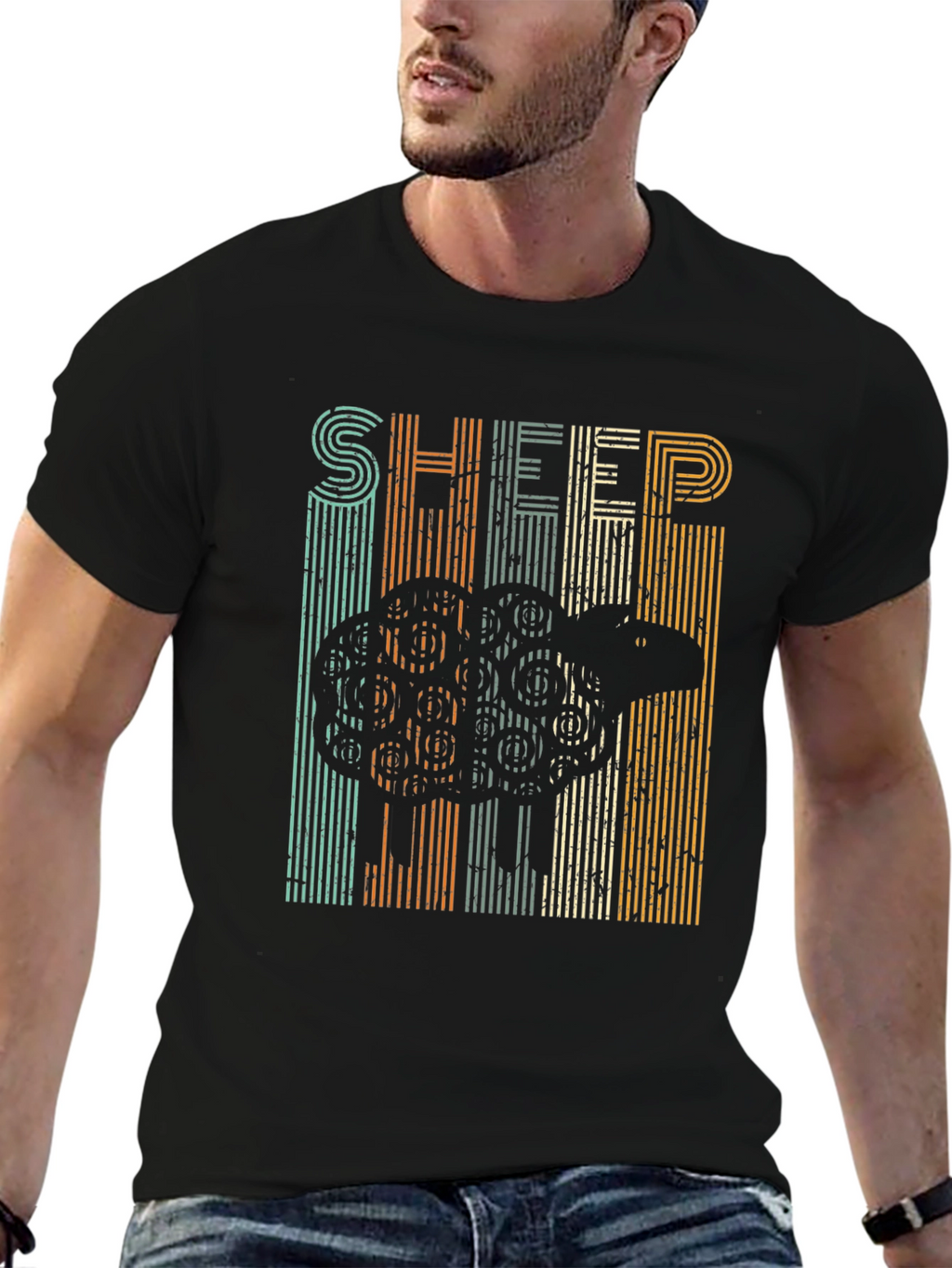 Retro Sheep Graphic T-Shirt - Black