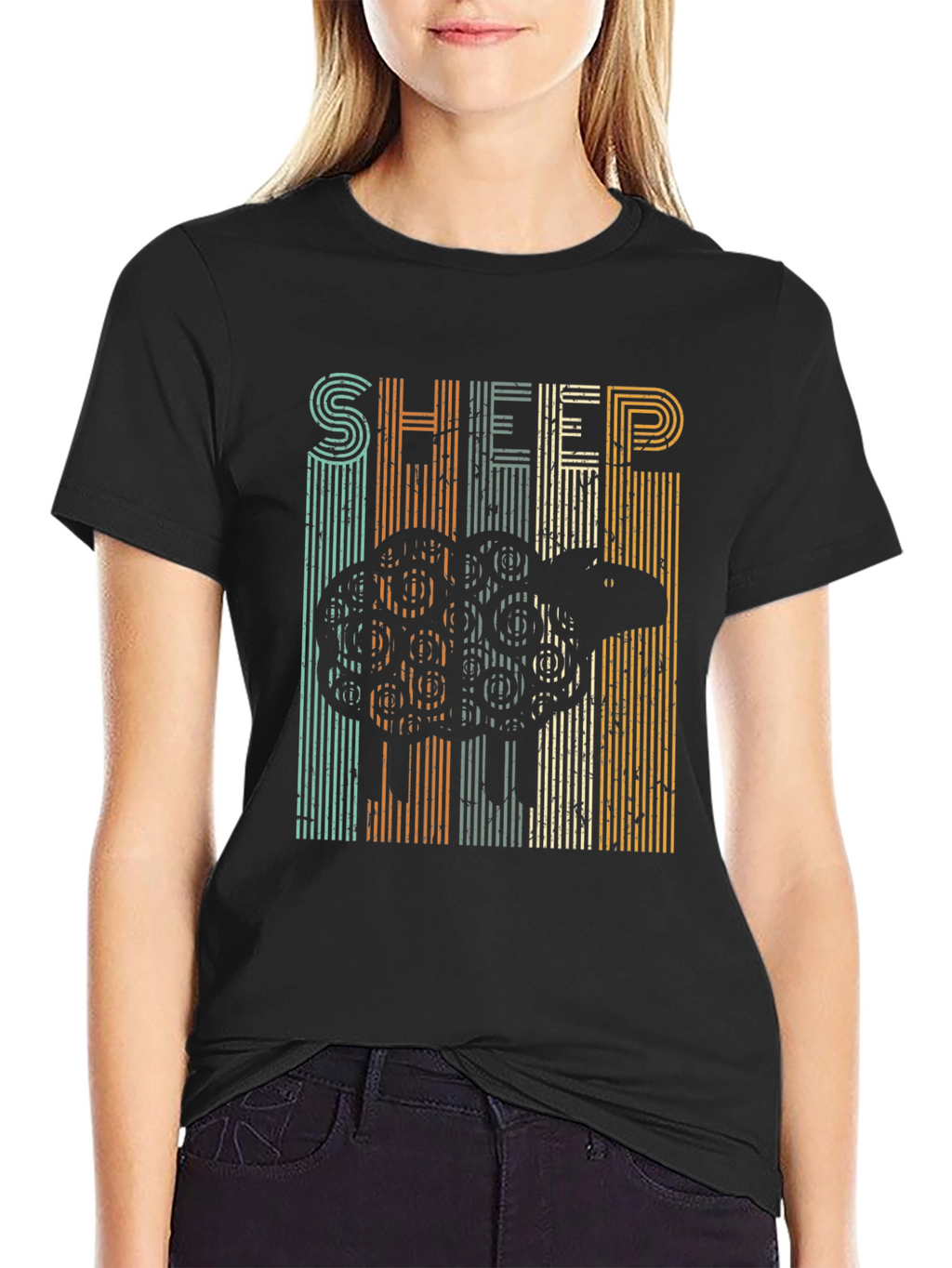 Retro Sheep Graphic T-Shirt - Black