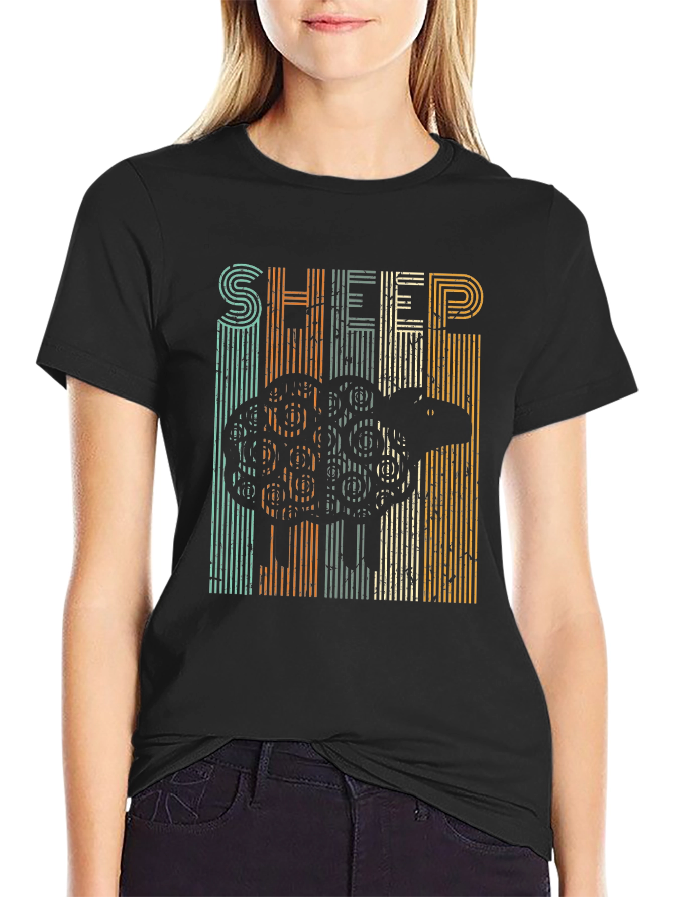 Retro Sheep Graphic T-Shirt - Black