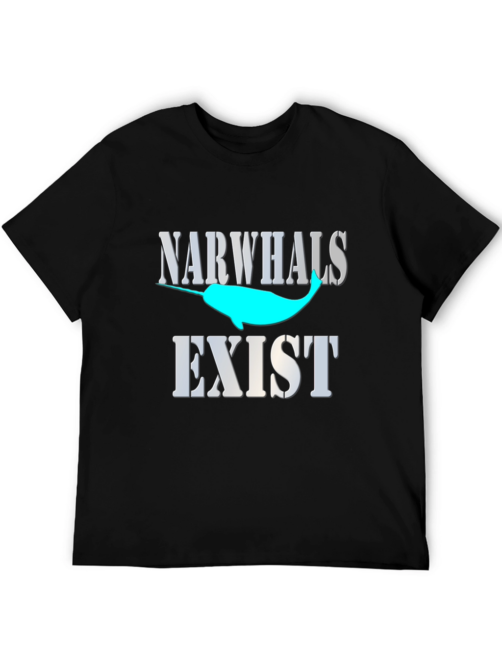 Narwhals Exist Graphic Print Black T-Shirt