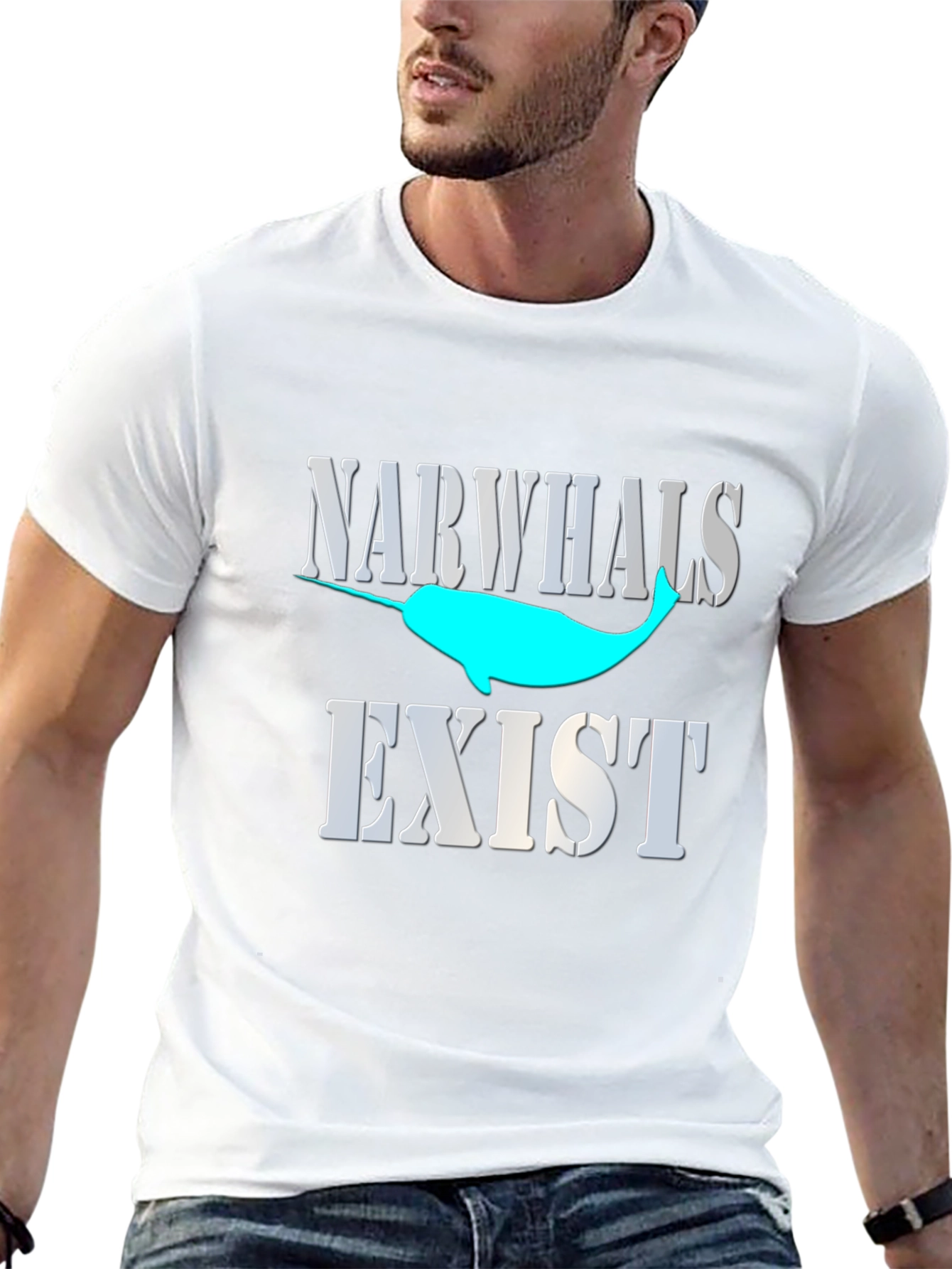 Narwhals Exist Graphic Print Black T-Shirt