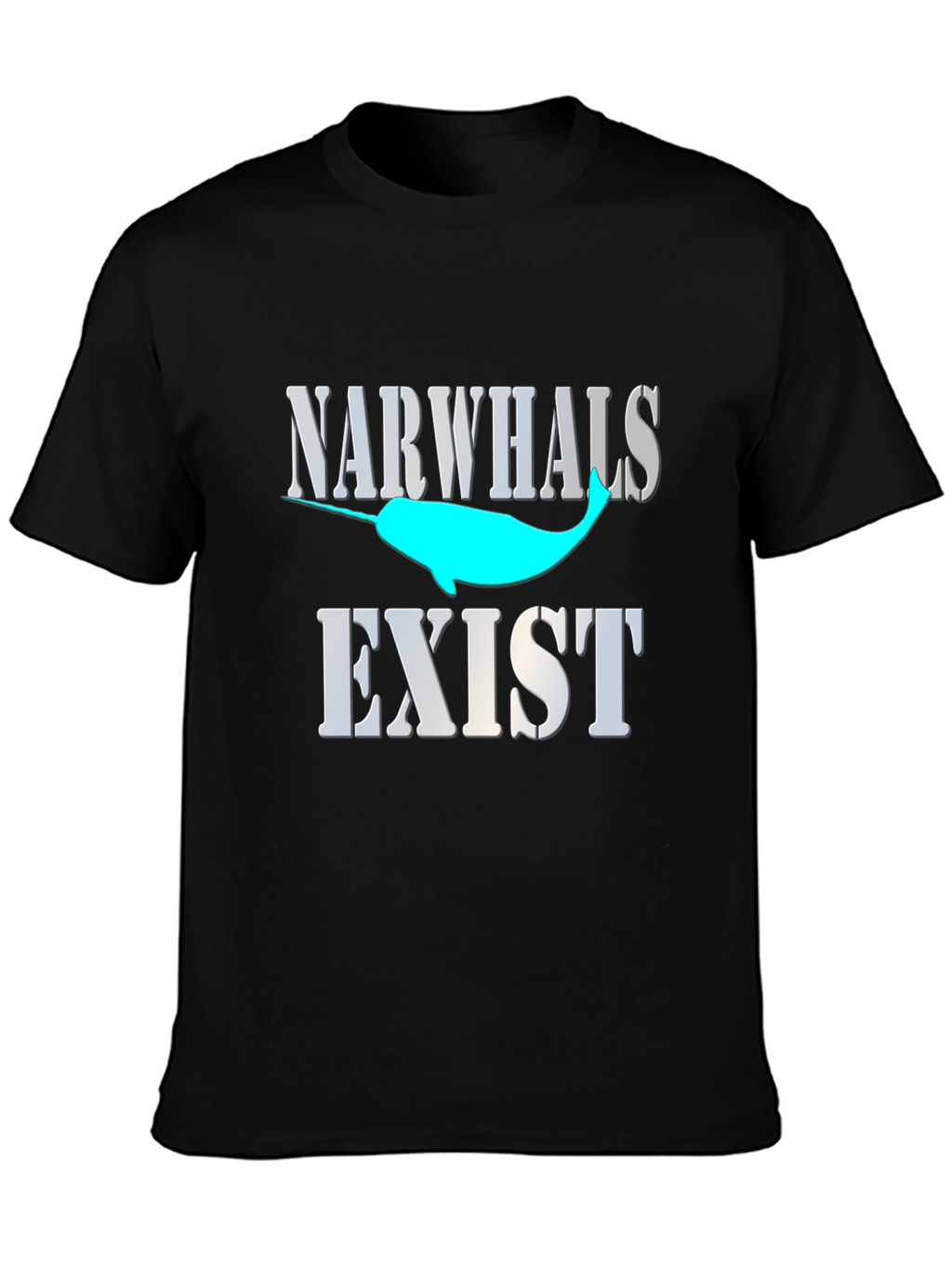 Narwhals Exist Graphic Print Black T-Shirt