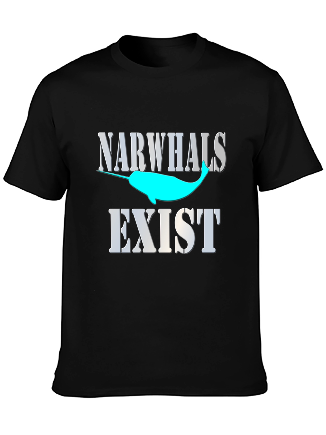 Narwhals Exist Graphic Print Black T-Shirt