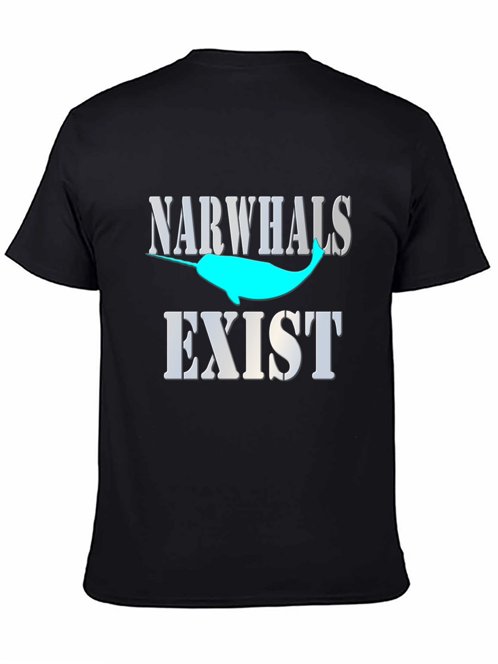 Narwhals Exist Graphic Print Black T-Shirt