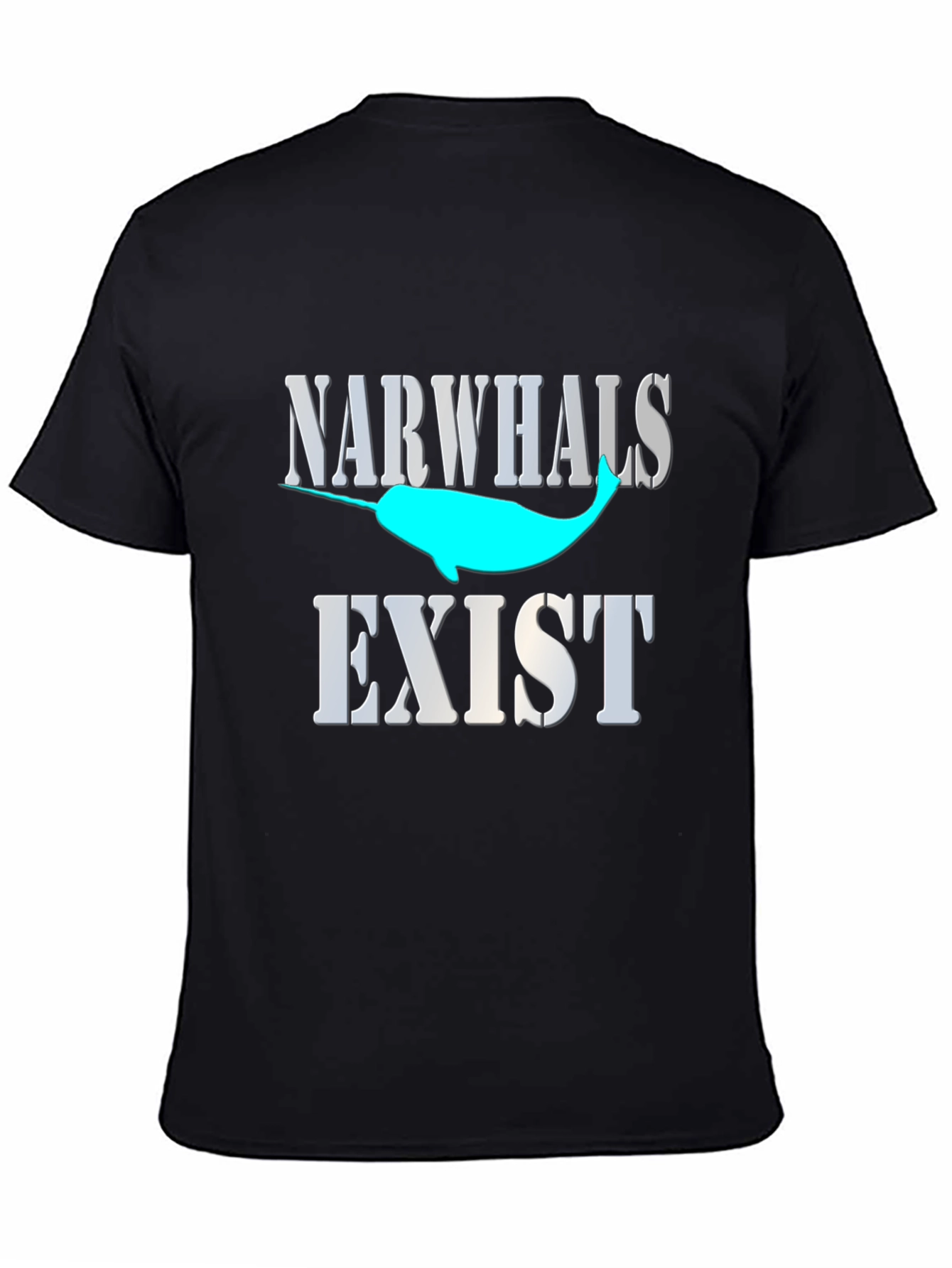 Narwhals Exist Graphic Print Black T-Shirt