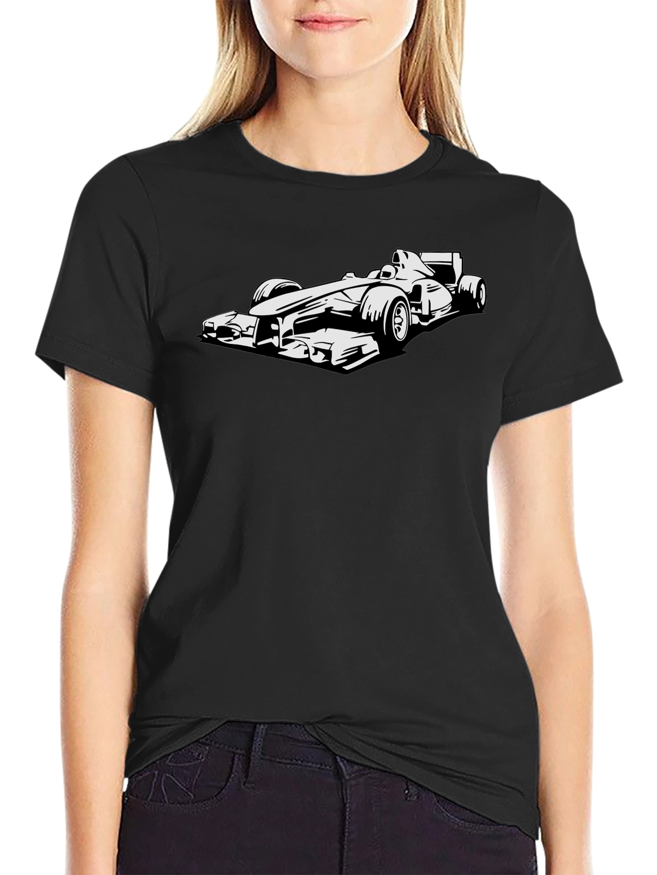 Formula 1 Car Graphic Tee - Black Cotton T-Shirt