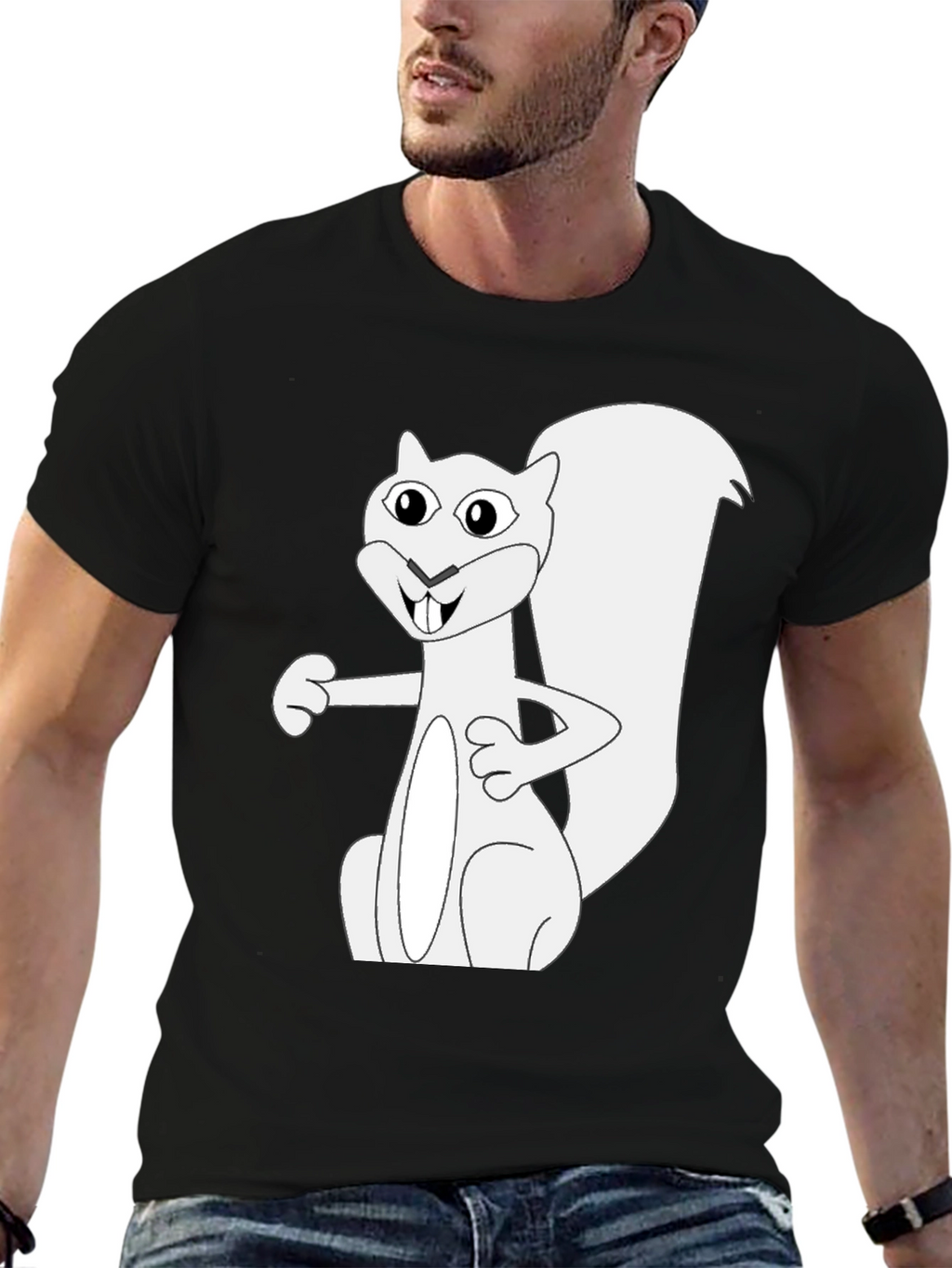 Squirrel Graphic Tee - Black Cotton T-Shirt