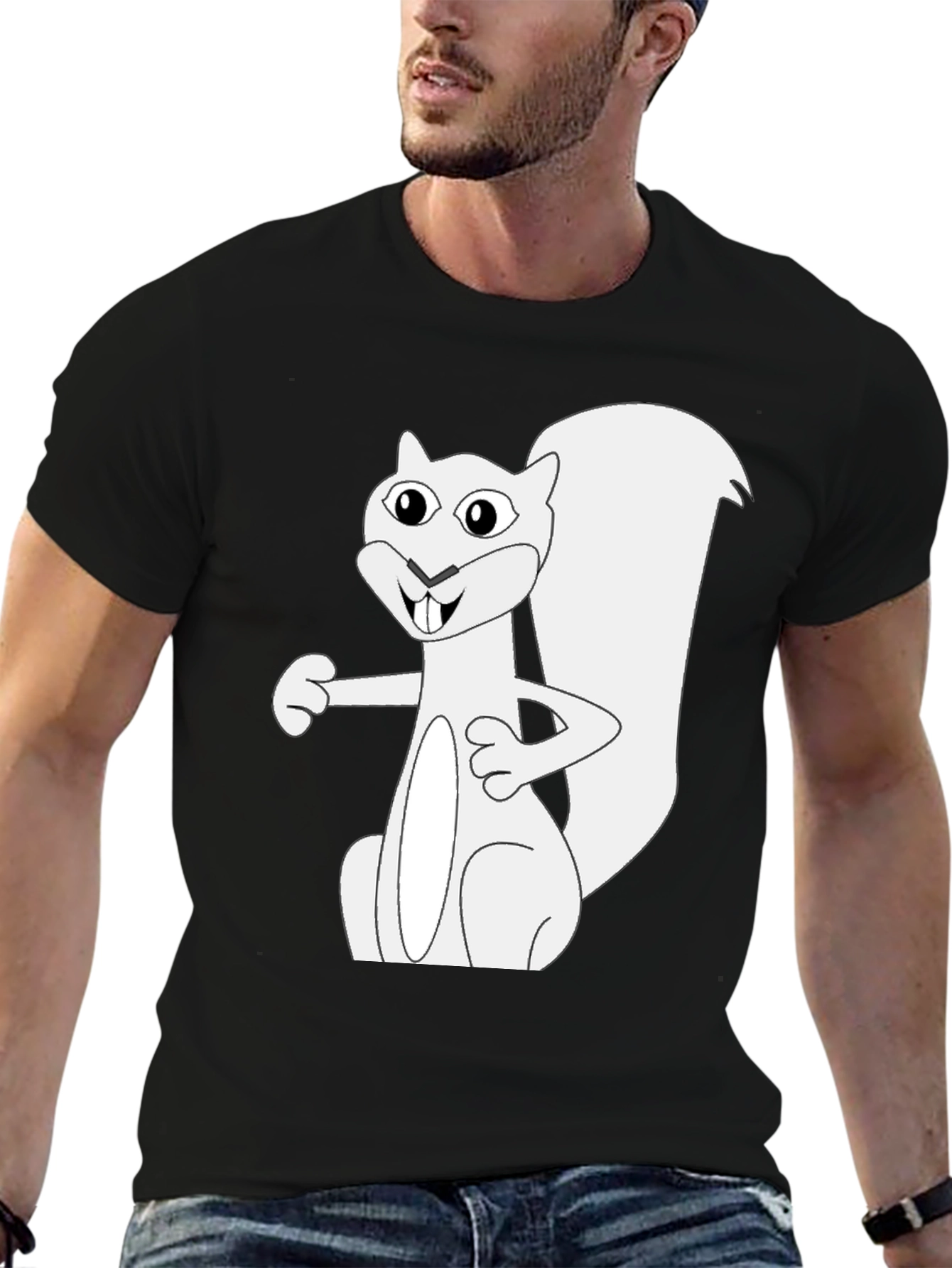 Squirrel Graphic Tee - Black Cotton T-Shirt