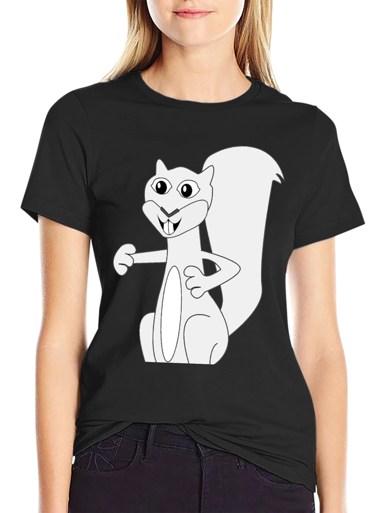 Squirrel Graphic Tee - Black Cotton T-Shirt