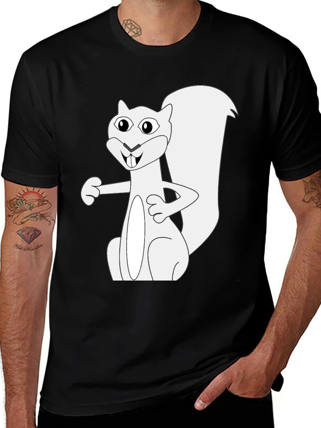 Squirrel Graphic Tee - Black Cotton T-Shirt
