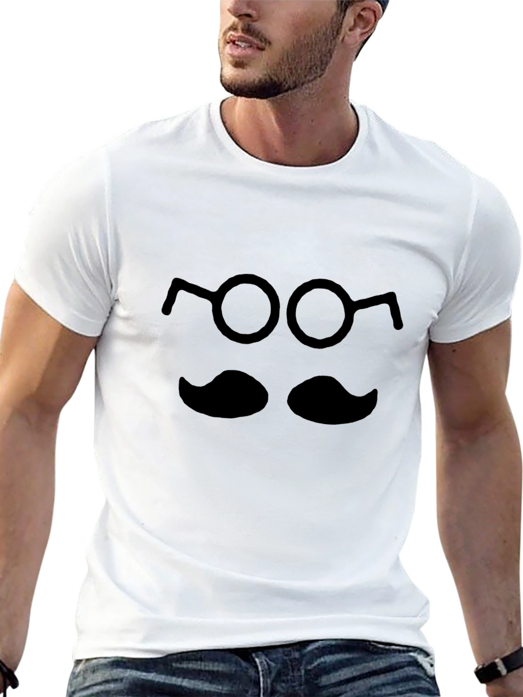Black Mustache & Glasses Graphic T-Shirt