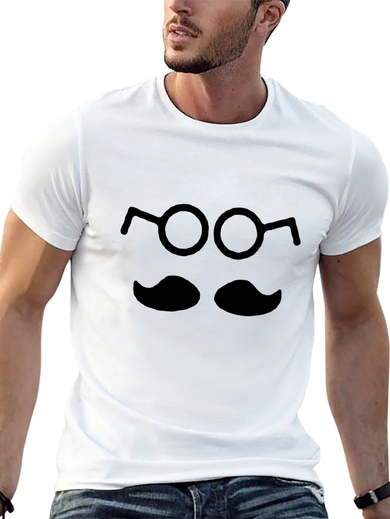 Black Mustache & Glasses Graphic T-Shirt