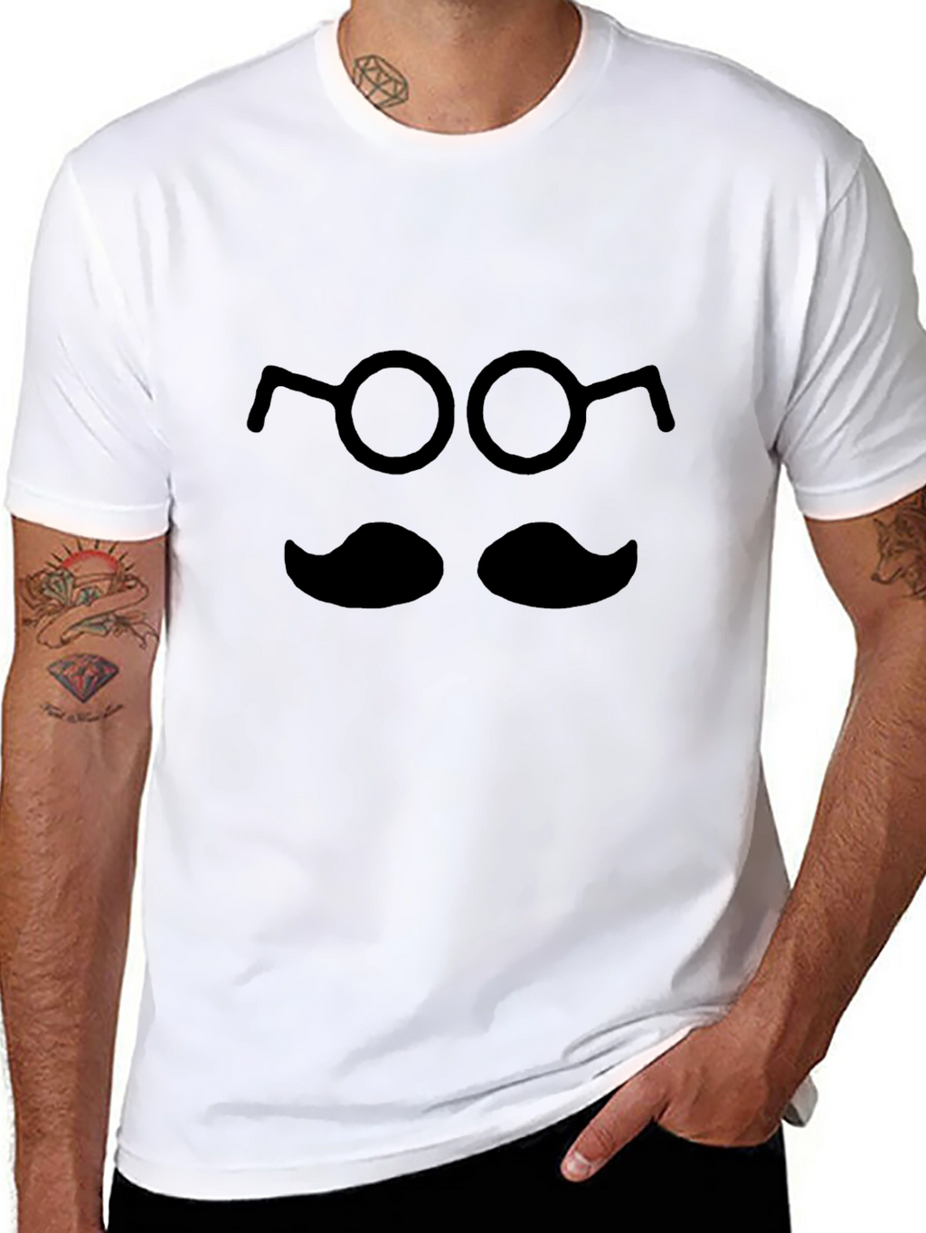 Black Mustache & Glasses Graphic T-Shirt