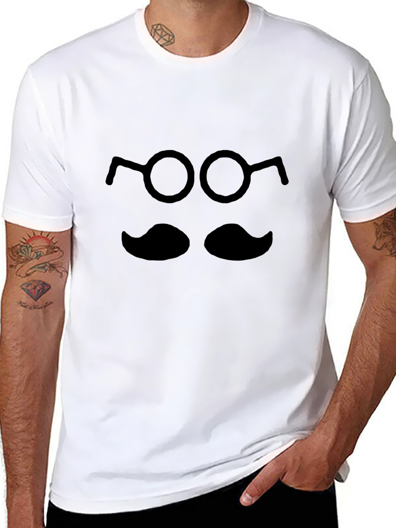 Black Mustache & Glasses Graphic T-Shirt