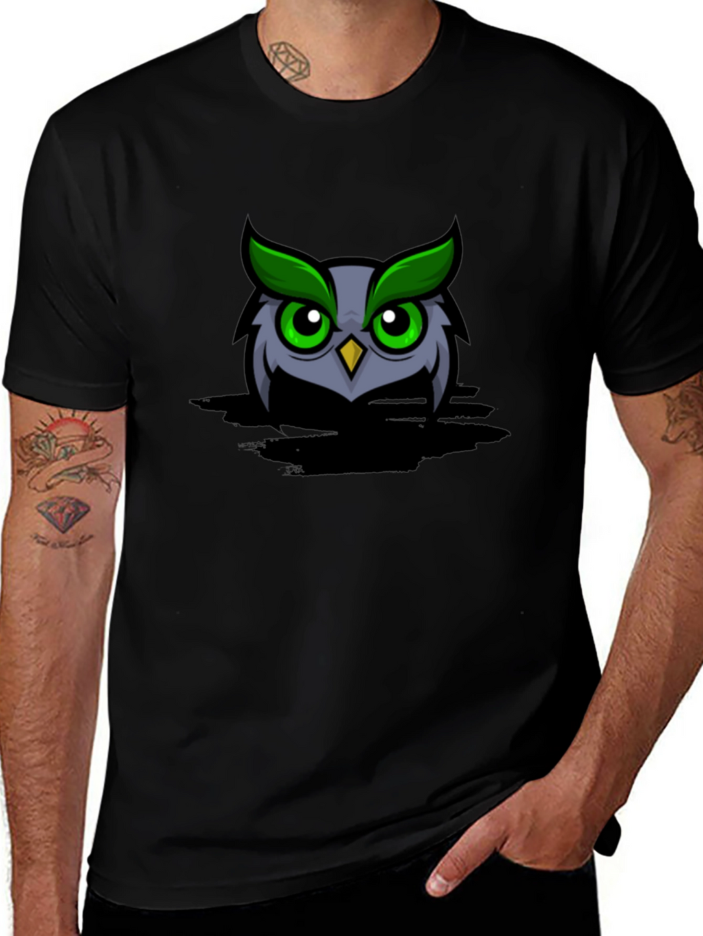 Owl Graphic Print Black T-Shirt