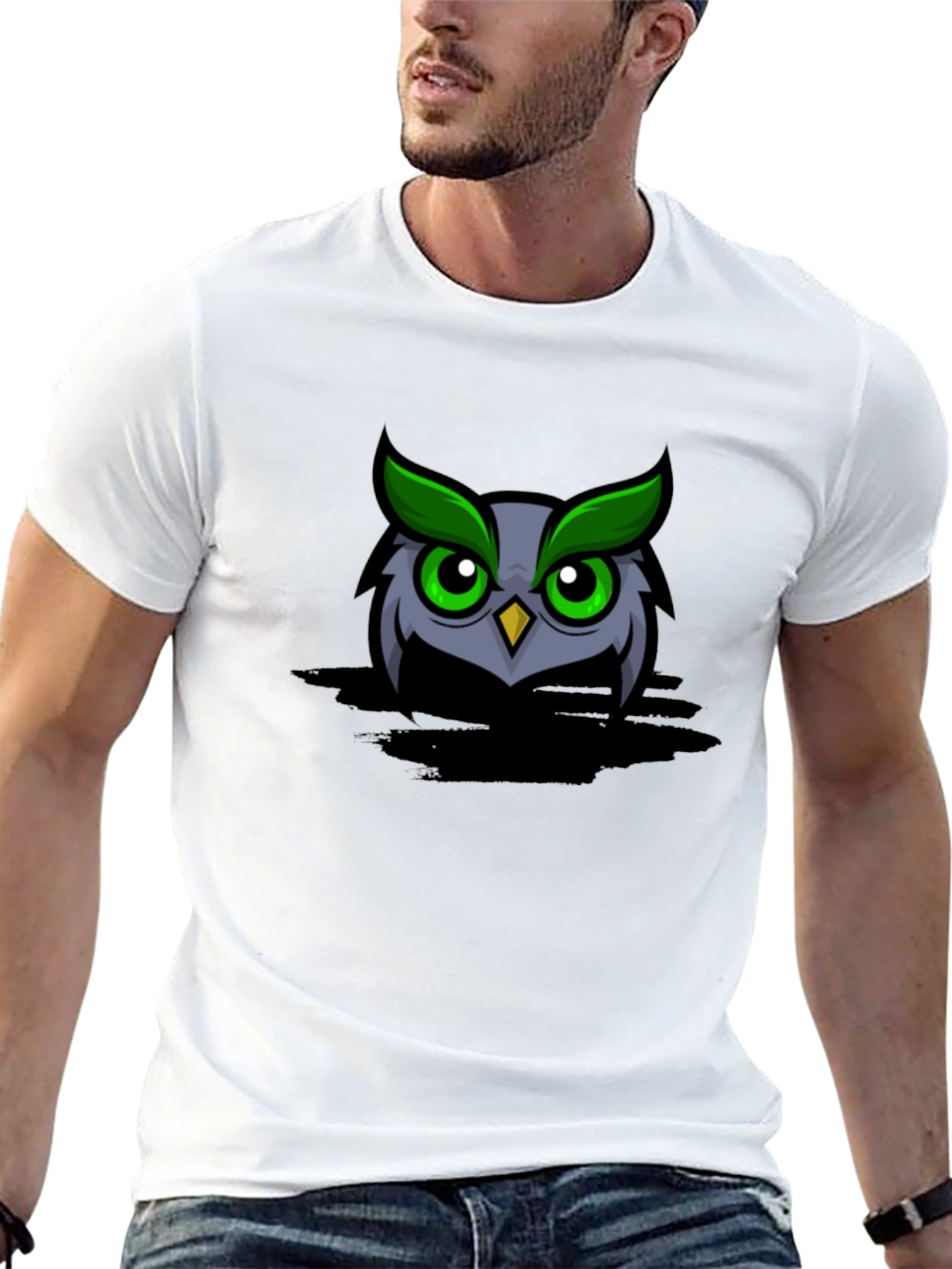 Owl Graphic Print Black T-Shirt