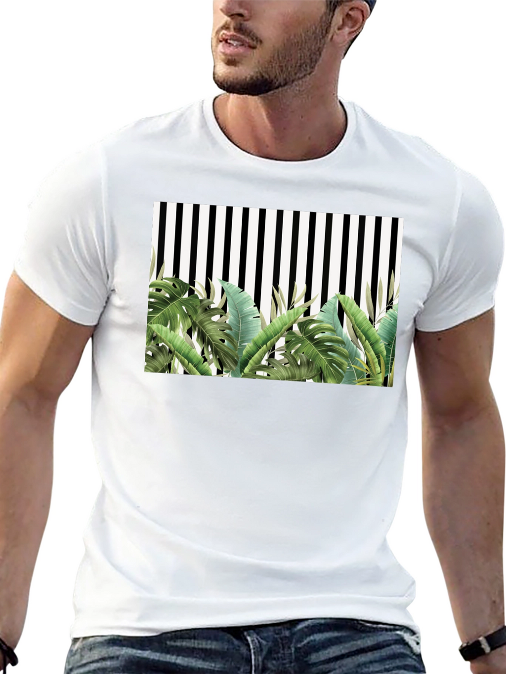 Tropical Stripe Tee - Mens Fashion