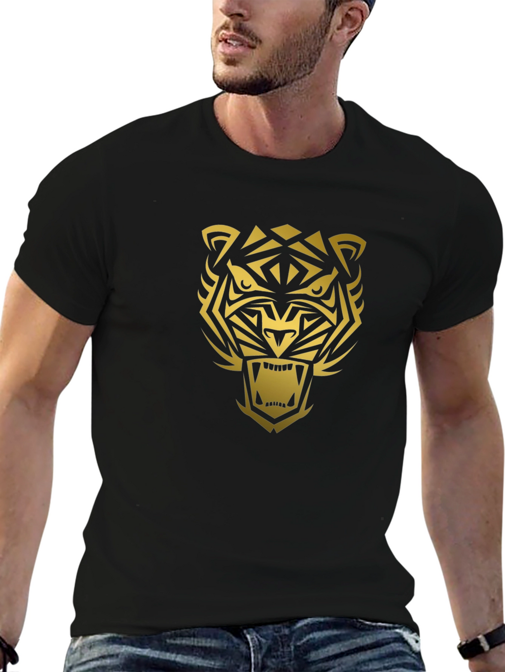 Bold Tiger Graphic Black T-Shirt