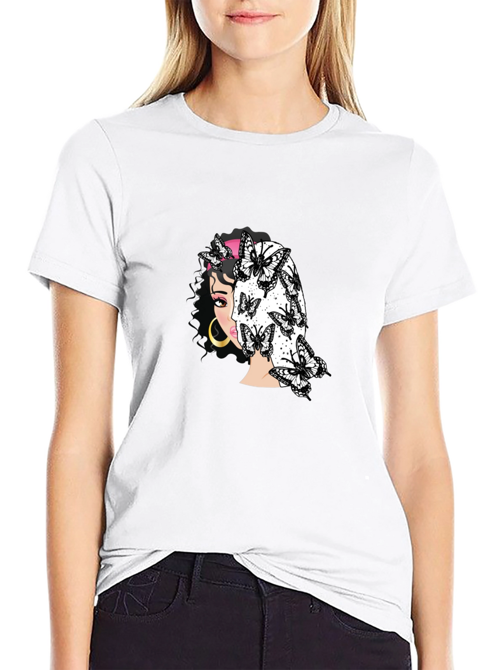 Butterfly Girl Graphic Black T-Shirt