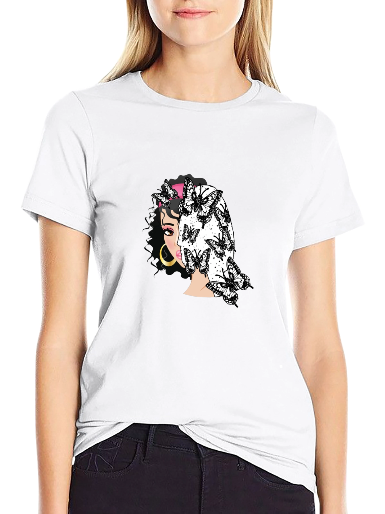 Butterfly Girl Graphic Black T-Shirt