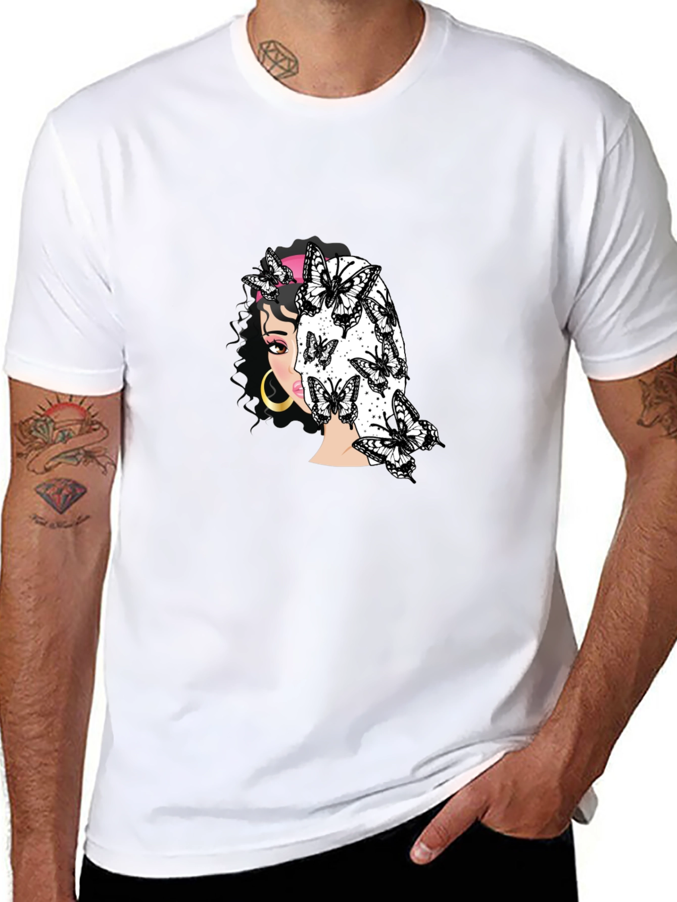 Butterfly Girl Graphic Black T-Shirt