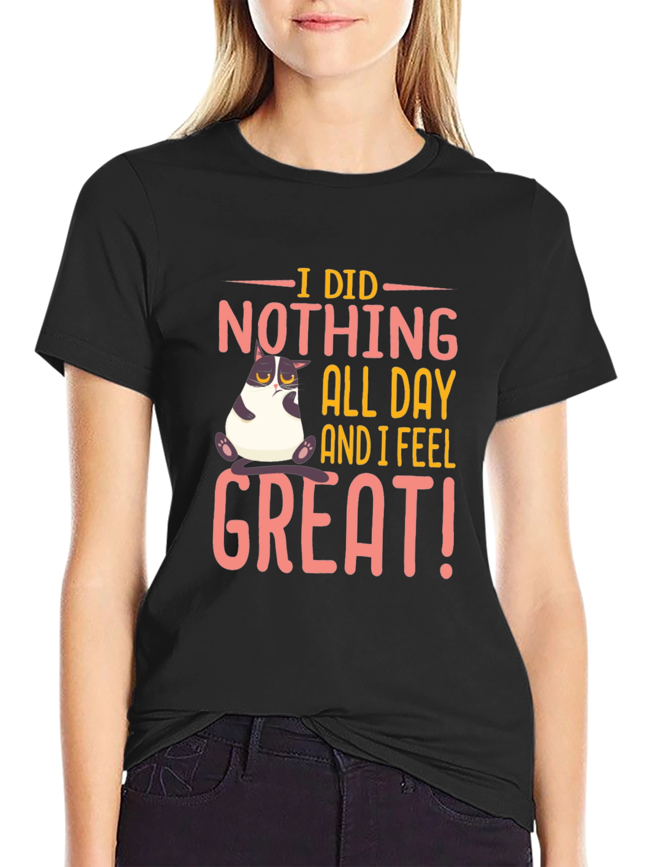 Funny Cat I Did Nothing Black T-Shirt