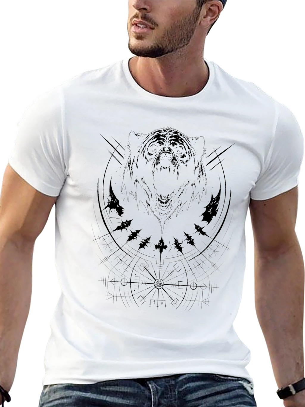 Mens Black Graphic Tee - Bear Design