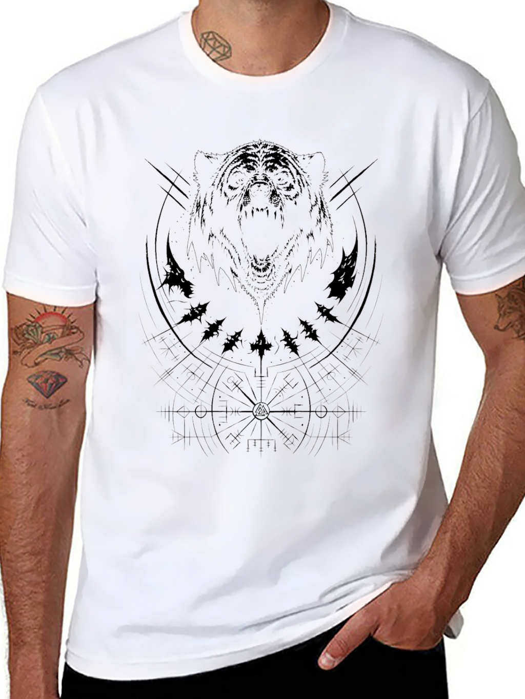 Mens Black Graphic Tee - Bear Design