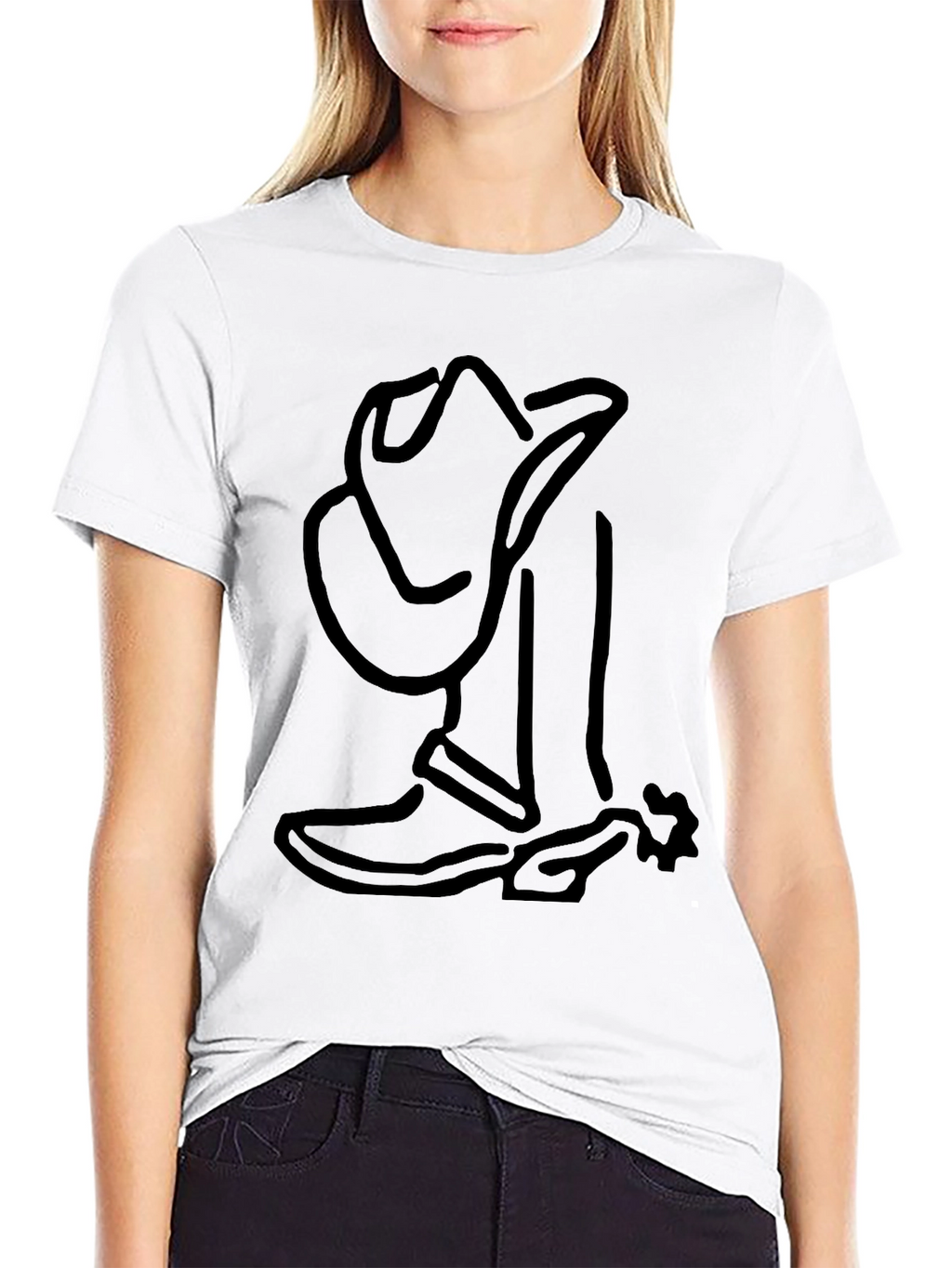 Cool Cowboy Boot & Hat Outline Graphic T-Shirt