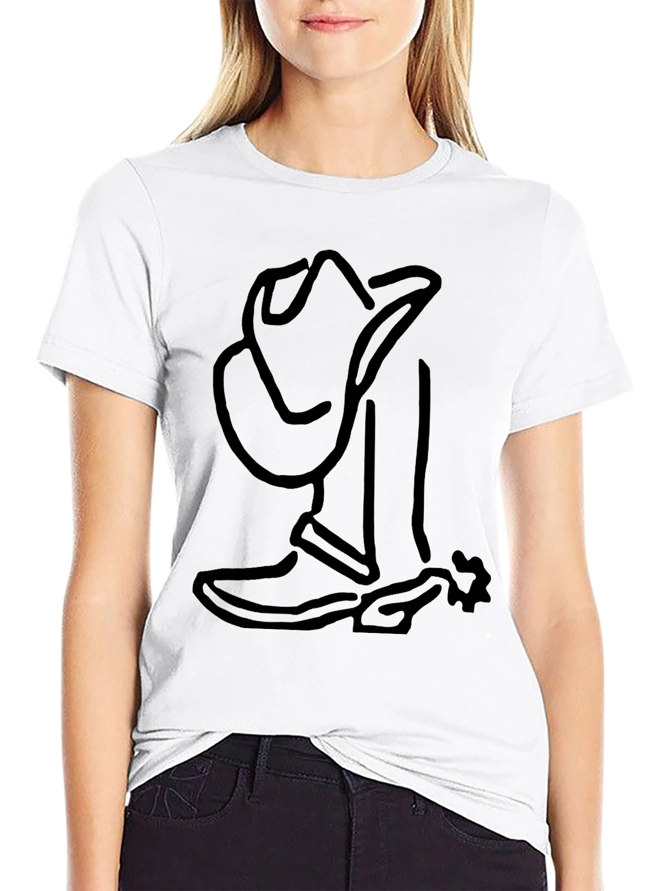 Cool Cowboy Boot & Hat Outline Graphic T-Shirt