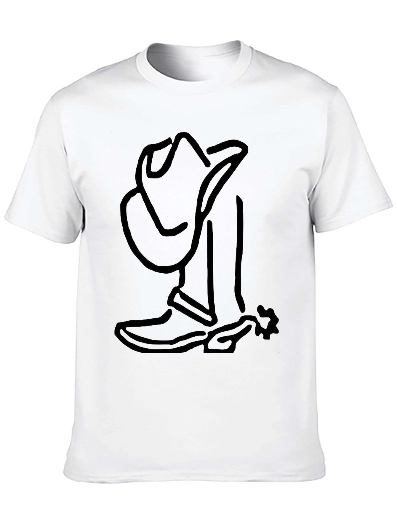 Cool Cowboy Boot & Hat Outline Graphic T-Shirt