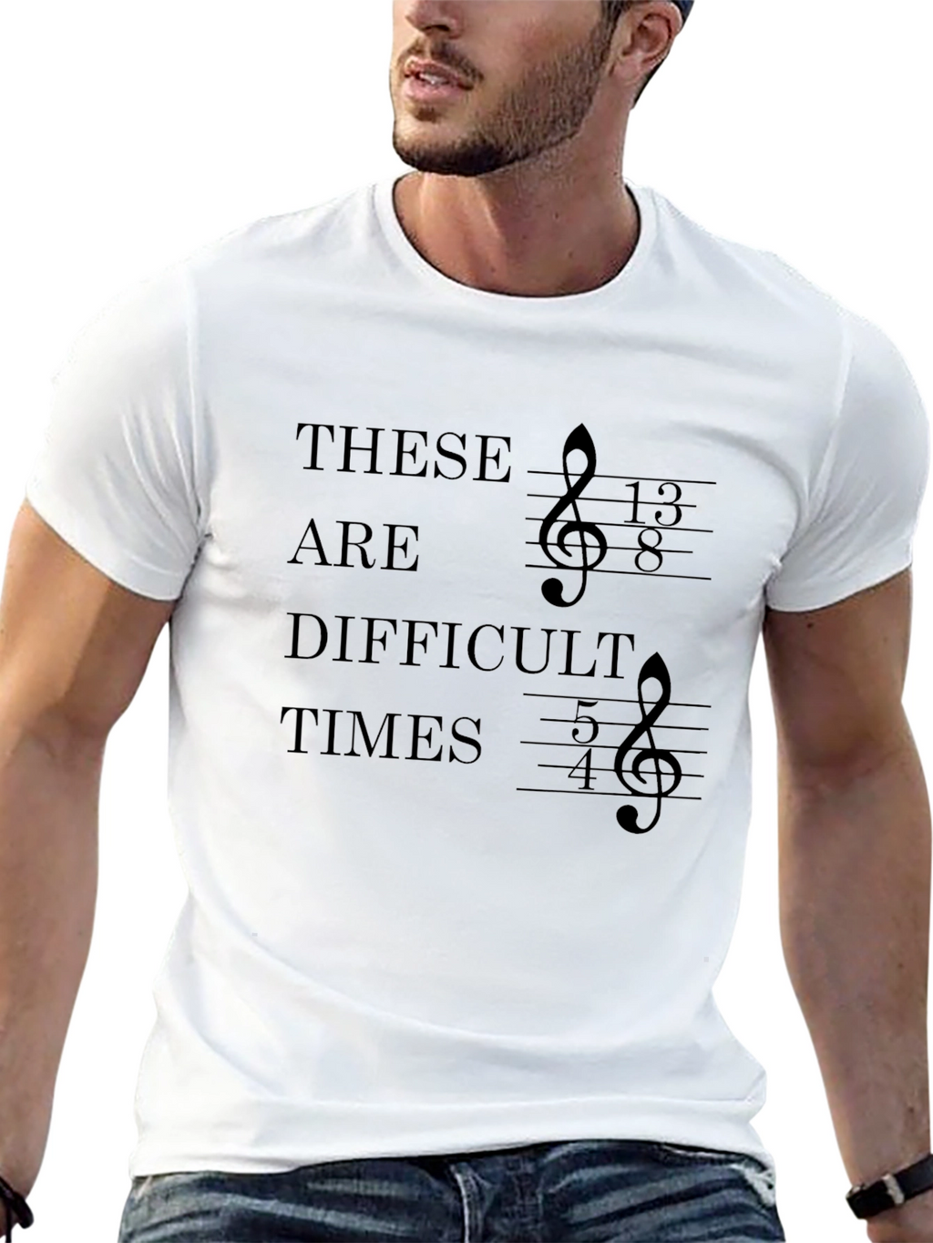 Difficult Times Music T-Shirt - Unique Treble Clef Design