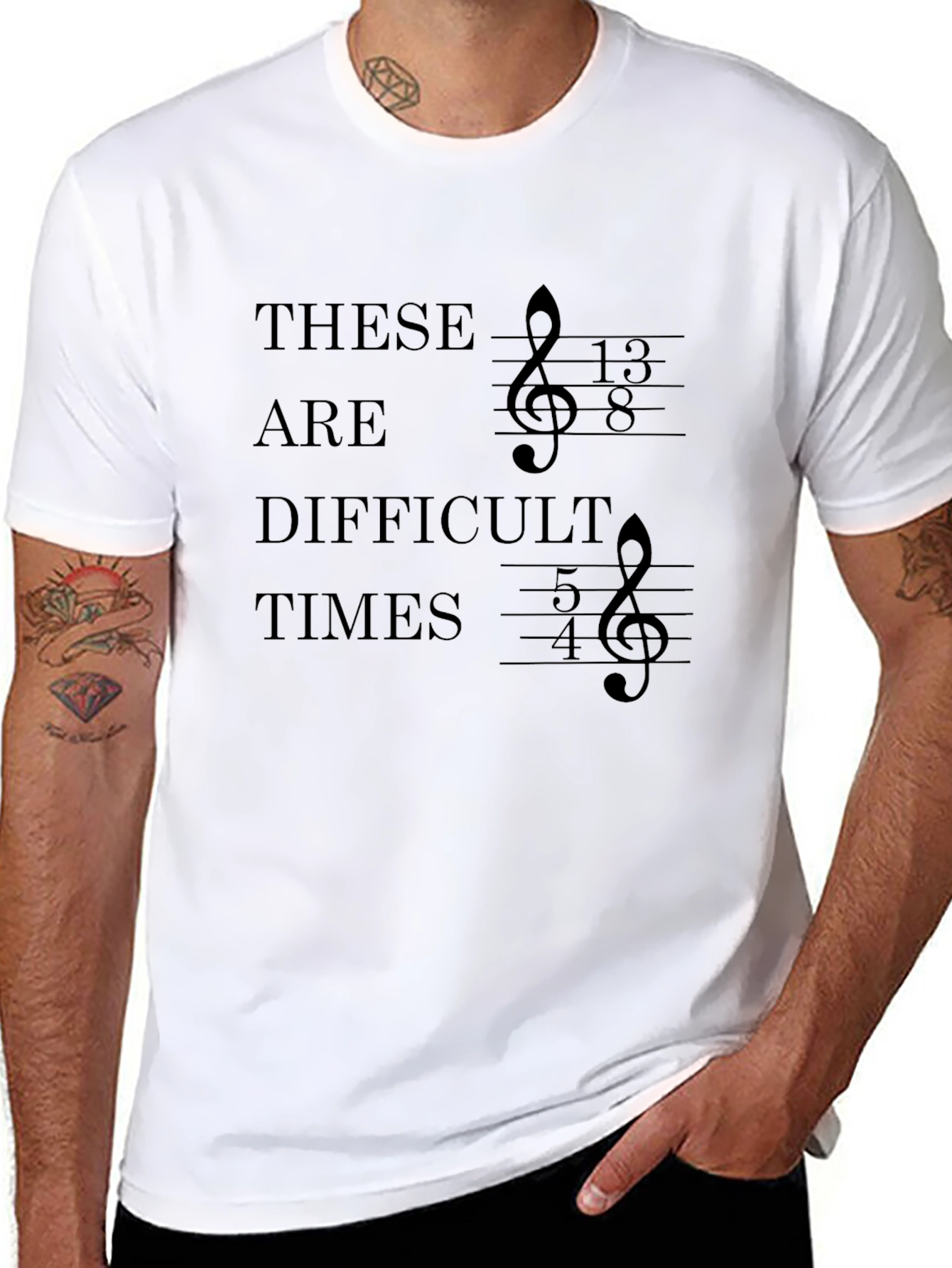 Difficult Times Music T-Shirt - Unique Treble Clef Design