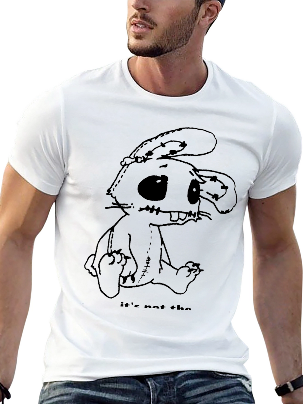 Creepy Stitched Bunny Graphic Tee - Black