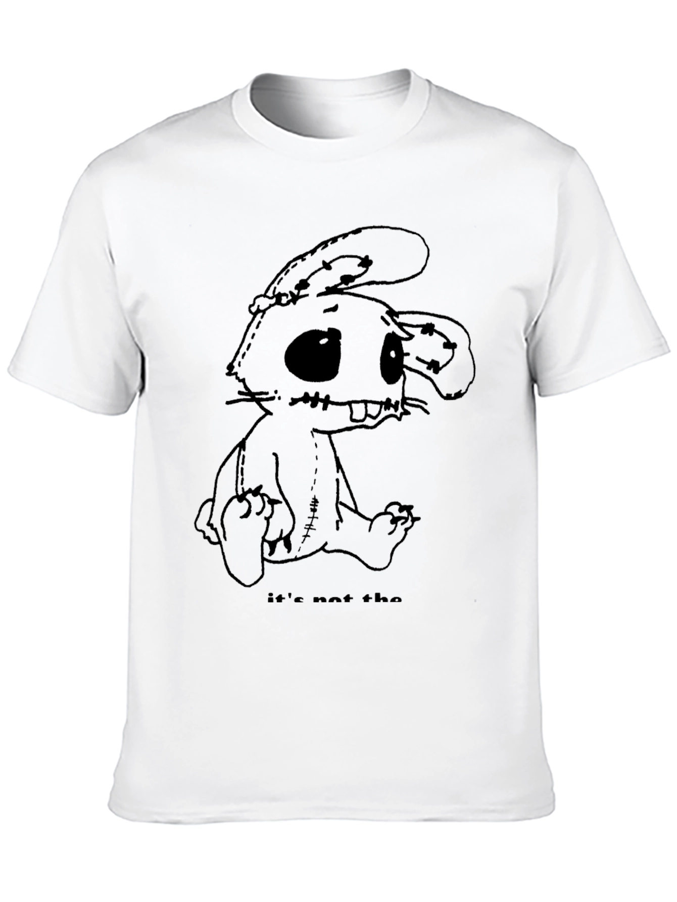 Creepy Stitched Bunny Graphic Tee - Black
